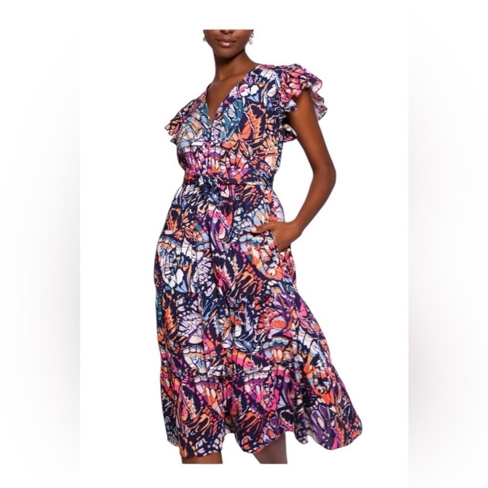 Anthropologie Hutch Journi Colorful Midi Linen Easter Dress XS Cocktail Boho